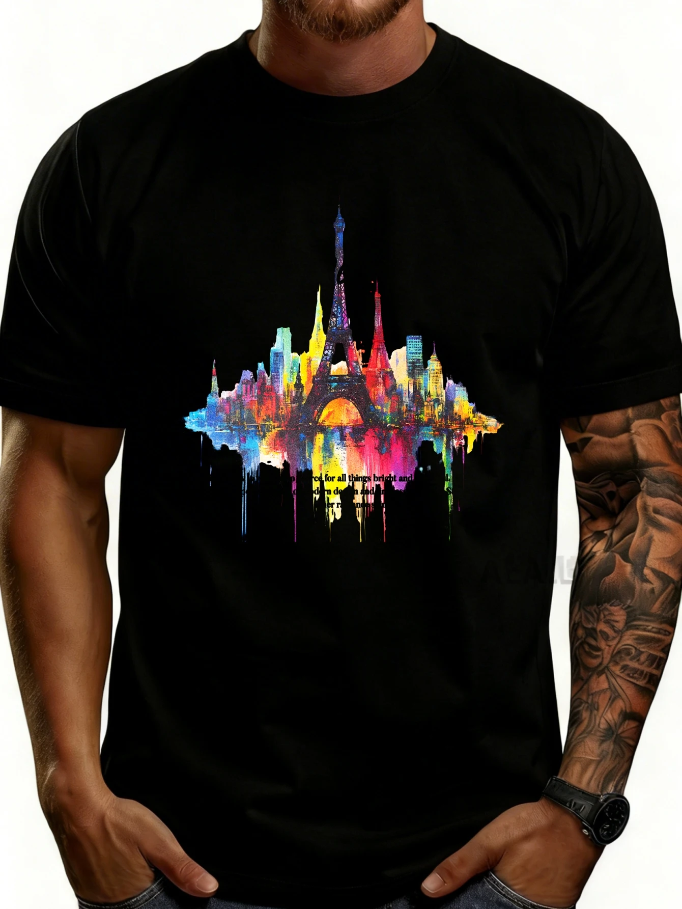 Artistic Cityscape Men's T-Shirt Paris Skyline Design Summer Casual Wear Gift for Travel Enthusiasts