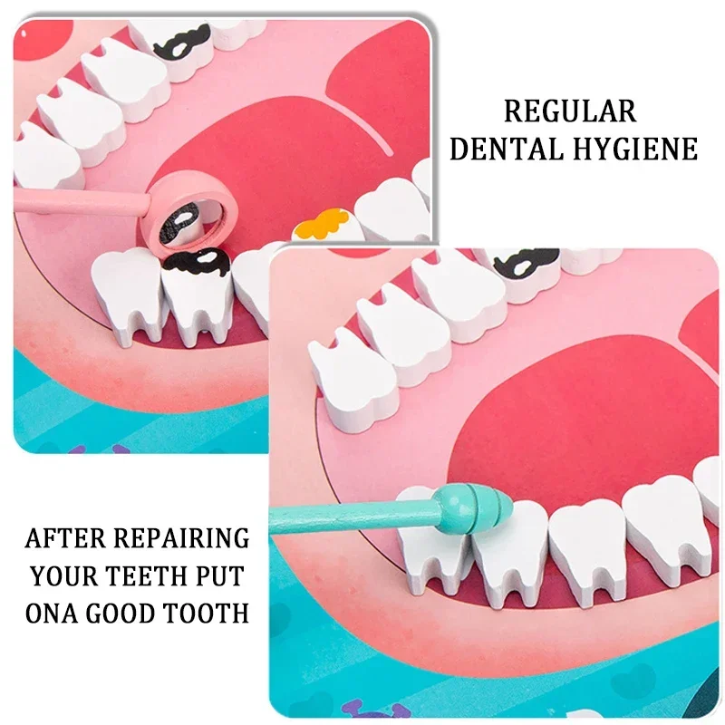 Kids Early Education Dentist Play Set-Wooden Doctor Role-playing Toy Stethoscope Dental Medical Kit for Children’s Pretend Play