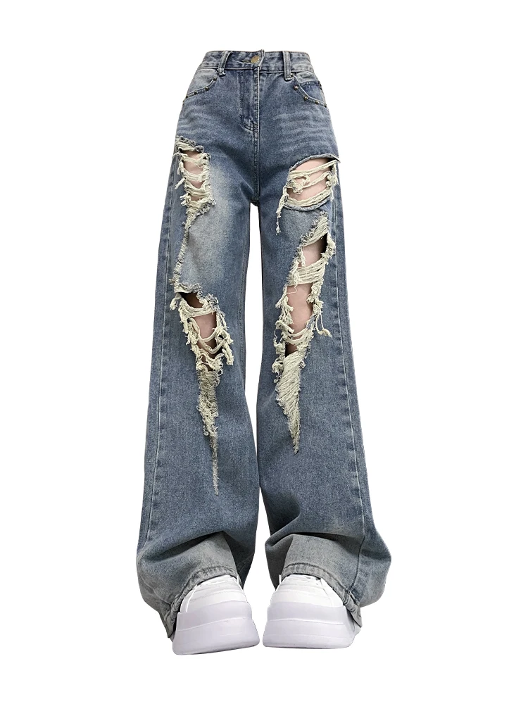 Women's Baggy Ripped Jeans Vintage Cowboy Pants Harajuku Aesthetic Denim Trousers Y2k Trashy Japanese 2000s Style Clothes 2024