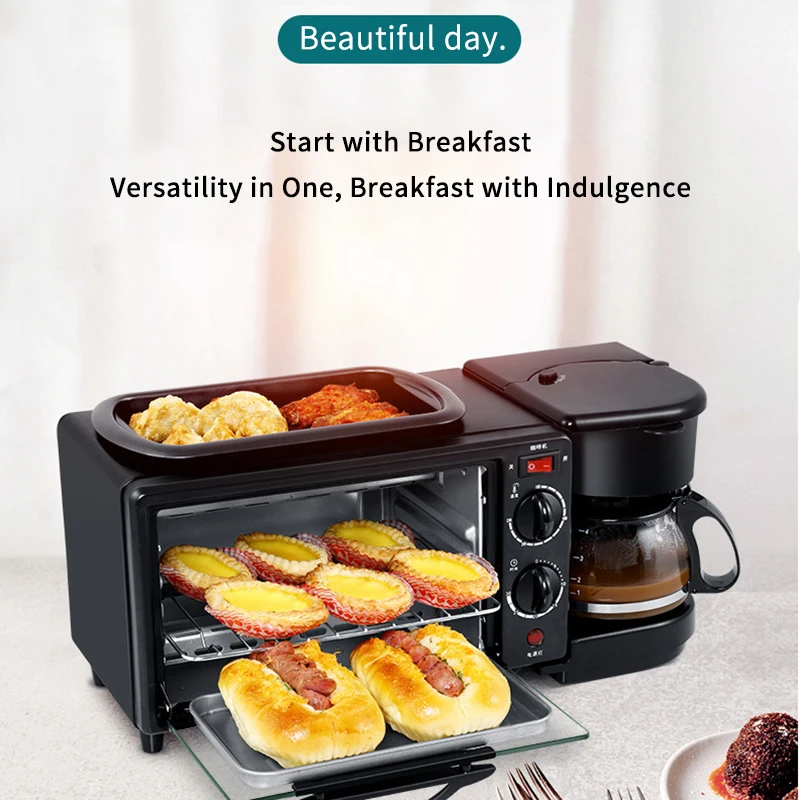 US 110V EU/UK 220V New 3 In 1 Breakfast Makers Set Multifunctional Machine With Toaster Oven Coffee Maker Frying Pan With lid