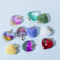 10pcs Vibrant Heart-Shaped Glass Stone Pendants - Versatile Beads for Creative DIY Necklace & Bracelet Jewelry Making