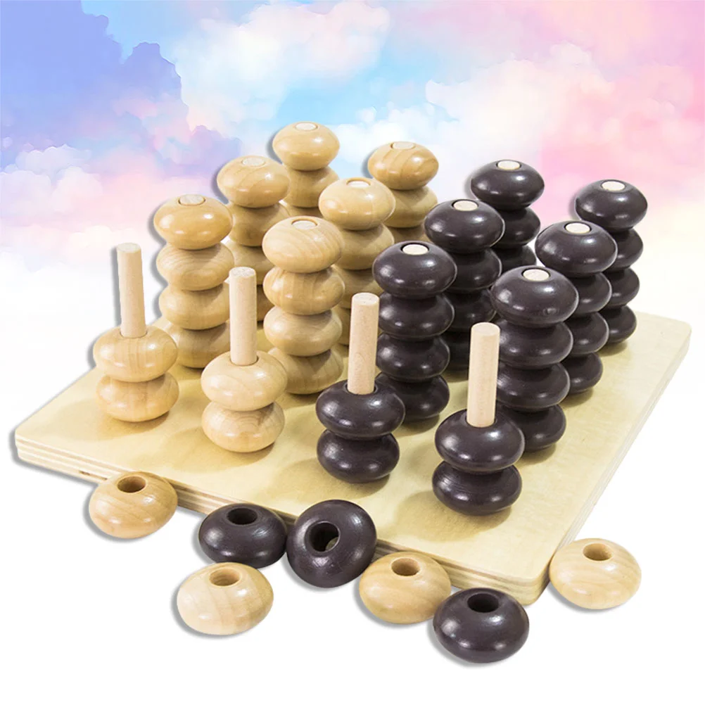 1 Set 3D Wood Chess Game Four in a Row Wooden Bead Chess Digital Early Educational for Children Adults