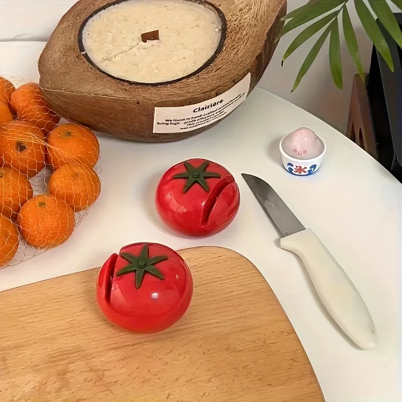 1pc Cartoon Tomato Shape Mini Knife Sharpener Portable Knife Sharpener Grindstone Scissors Kitchen Gadgets Kitchen Tools - view 2