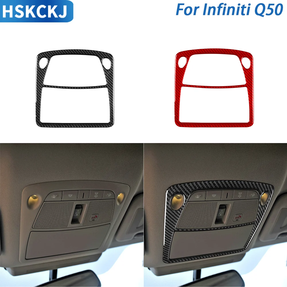

Real Carbon Fiber Car Roof Reading Light Frame Cover Trim Interior Decorative Accessories For Infiniti Q50 2014——2020