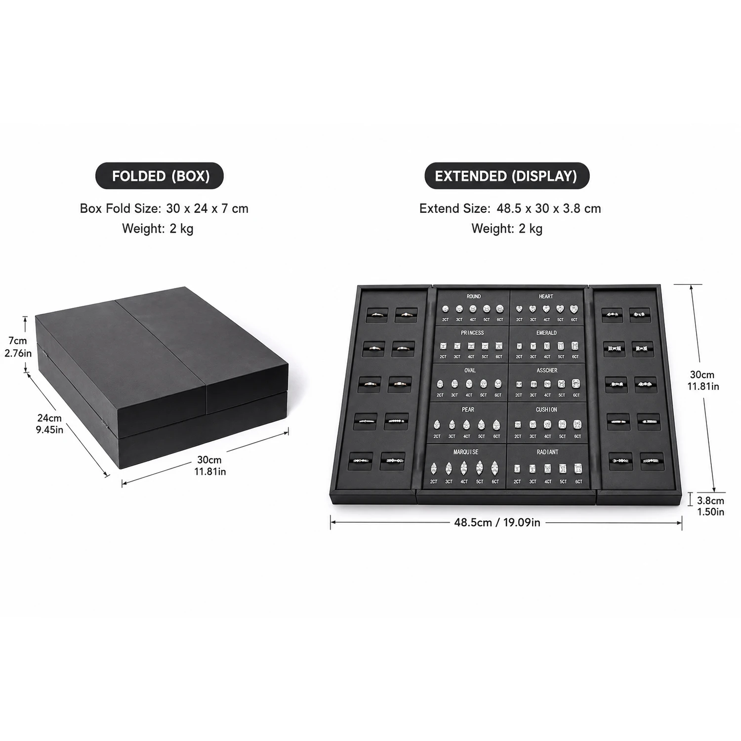 TS-DC11 2026 Magnetic Interchangeable 5A CZ Diamond Display Board 20 Rings Mixed Size Fancy Shape Jewelry Training