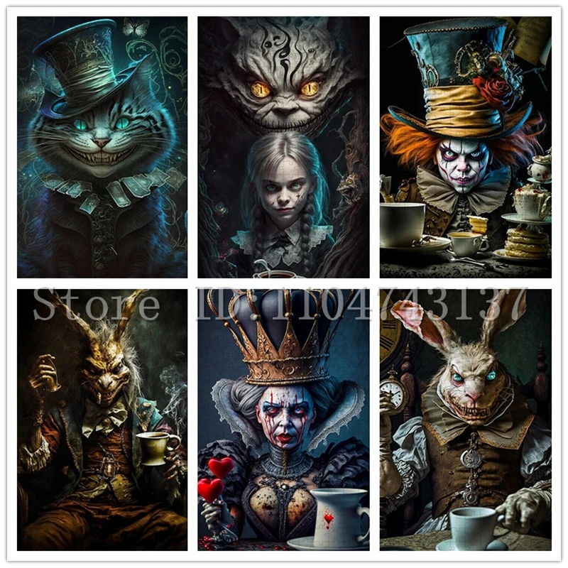 

Alice In Wonderland Horror Puzzles 108/300/500/1000 PCS Disney Cartoon Jigsaw Puzzles Parent-Child Interactive Game Toys