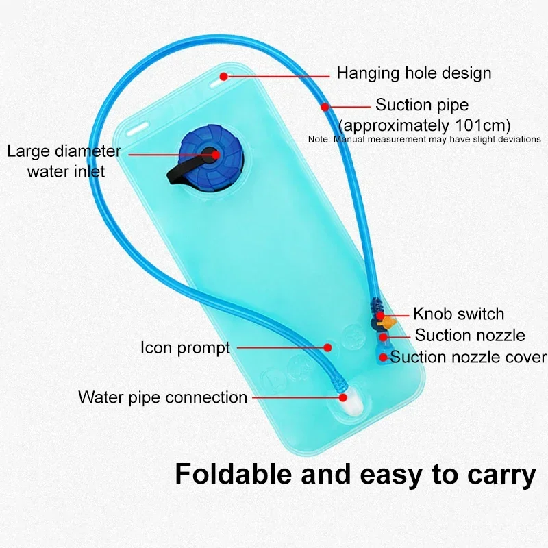 Bolsa de agua plegable de 2L con tubo para beber, Mochila deportiva para montar en bicicleta, hidratación, portátil, de grado alimenticio, para acampar al aire libre