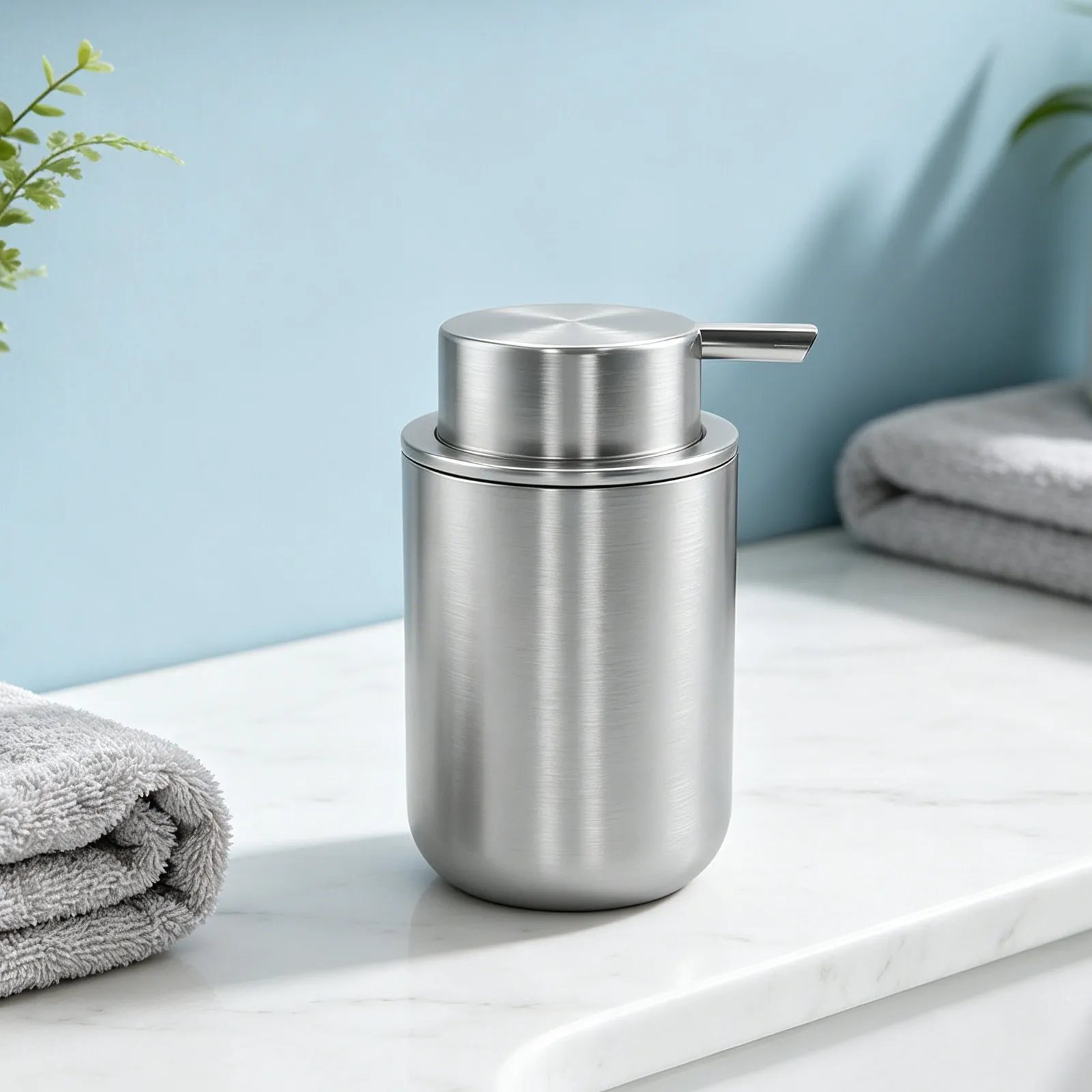 5.4oz Stainless Steel Kitchen Soap Dispenser Manual Press Bathroom Countertop Liquid Handwash Lotion Bottle Refillable