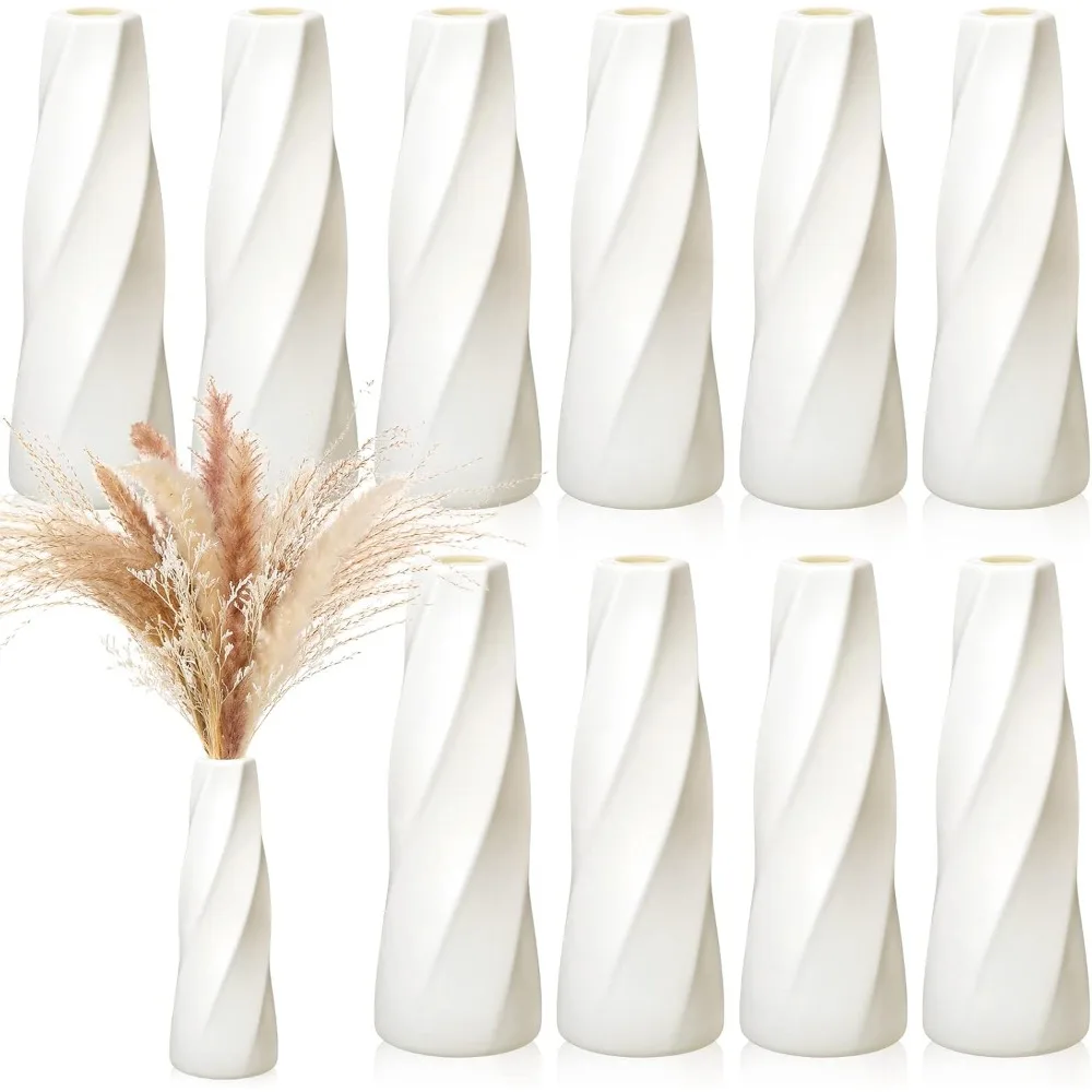 

10 Pack Composite Plastic Flower Vases Bulk White Small Tall Conic Floral Vases for Centerpieces Unbreakable Bud