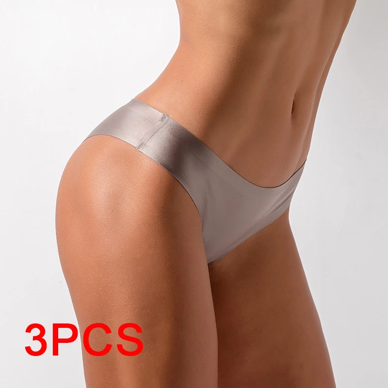 

3PCS Thongs Ice Silk T Panties Sexy Underware Woman Briefs Underwear Women G-string Lingerie Plus Size Thong Female Seamless