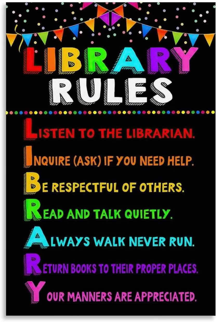 Library Rules Poster Kids Rules Posters Classroom Wall Art Librarian Colorful Poster Education Poster Poster for Room Aesthetic