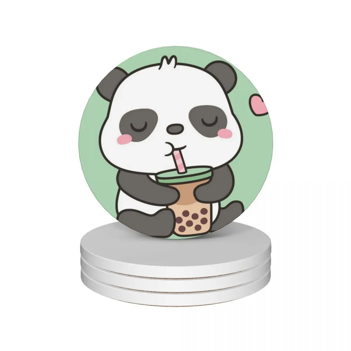 

Cute Little Panda Enjoying Boba Tea Ceramic Coasters (Set of 4) eat table black mug set Coasters