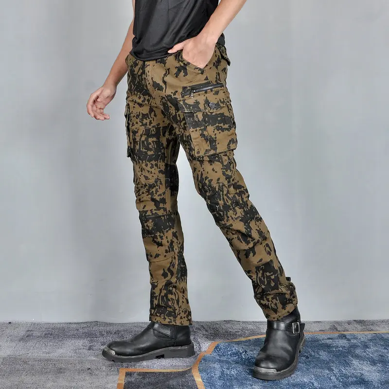 

2026 Fashion Men's Multi-Pocket Workwear Motorcycle Jeans with Silicone Protective Gear, Breathable Camouflage Riding Pants