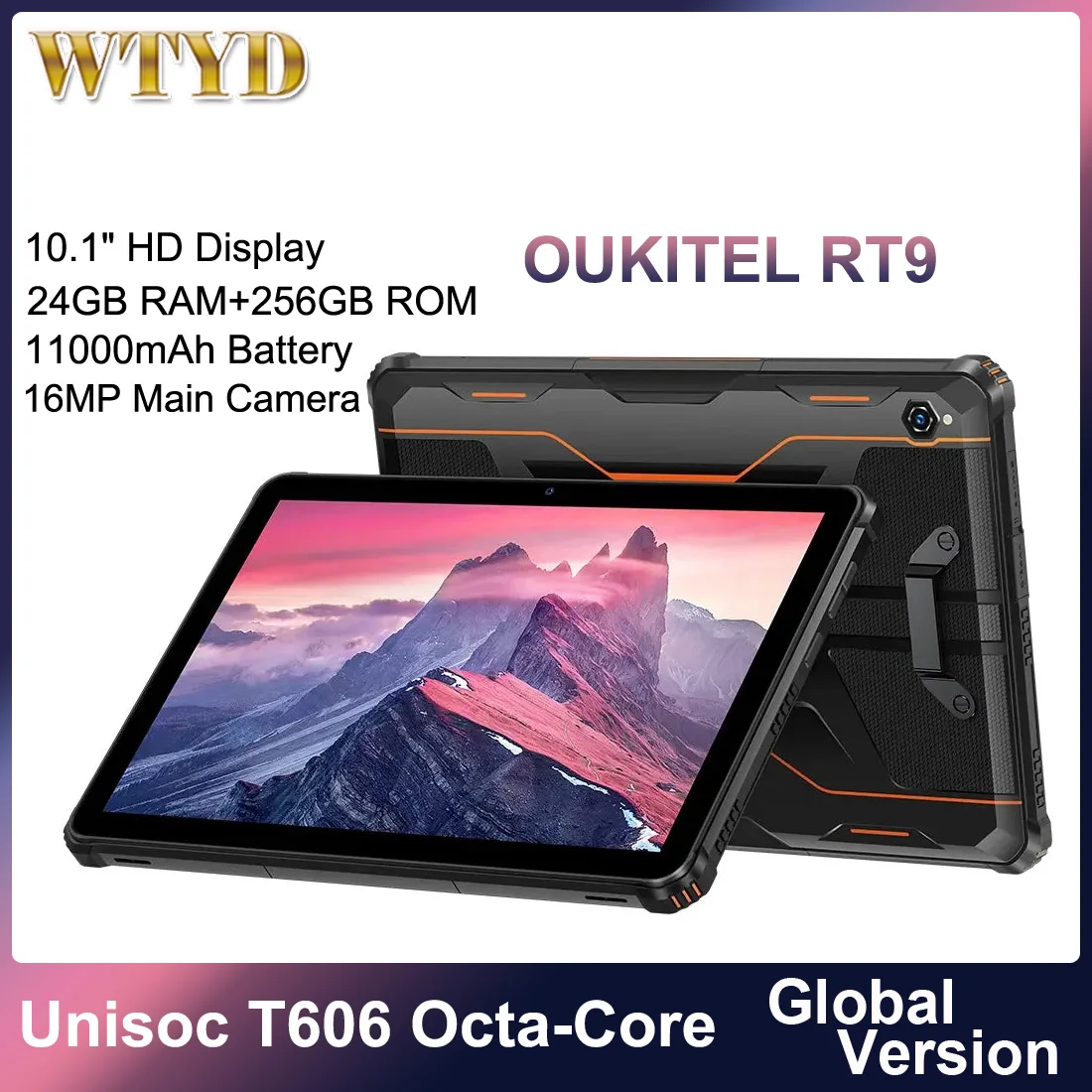 تابلت OUKITEL RT9 متين 6 جيجابايت + 256 جيجابايت 10.1 بوصة شاشة عالية الدقة أندرويد 14 Unisoc T606 ثماني النواة يدعم شريحة مزدوجة 11000 مللي أمبير في الساعة IP68 كمبيوتر لوحي