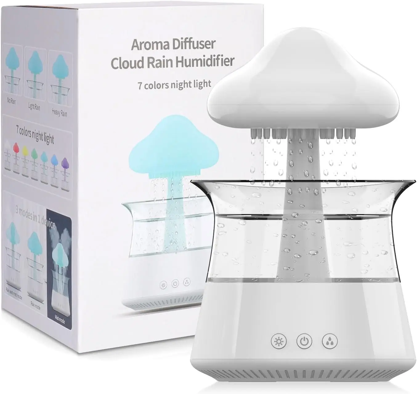 Cloud Rain Humidifier for Bedroom with Remote Waterfall Lamp Mushroom Humidifier Rain Sounds White Noise Humidifie