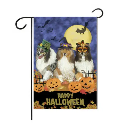 

Shetland Sheepdog Halloween Garden Flag Double sided, 12" x 18" Outdoor Decor