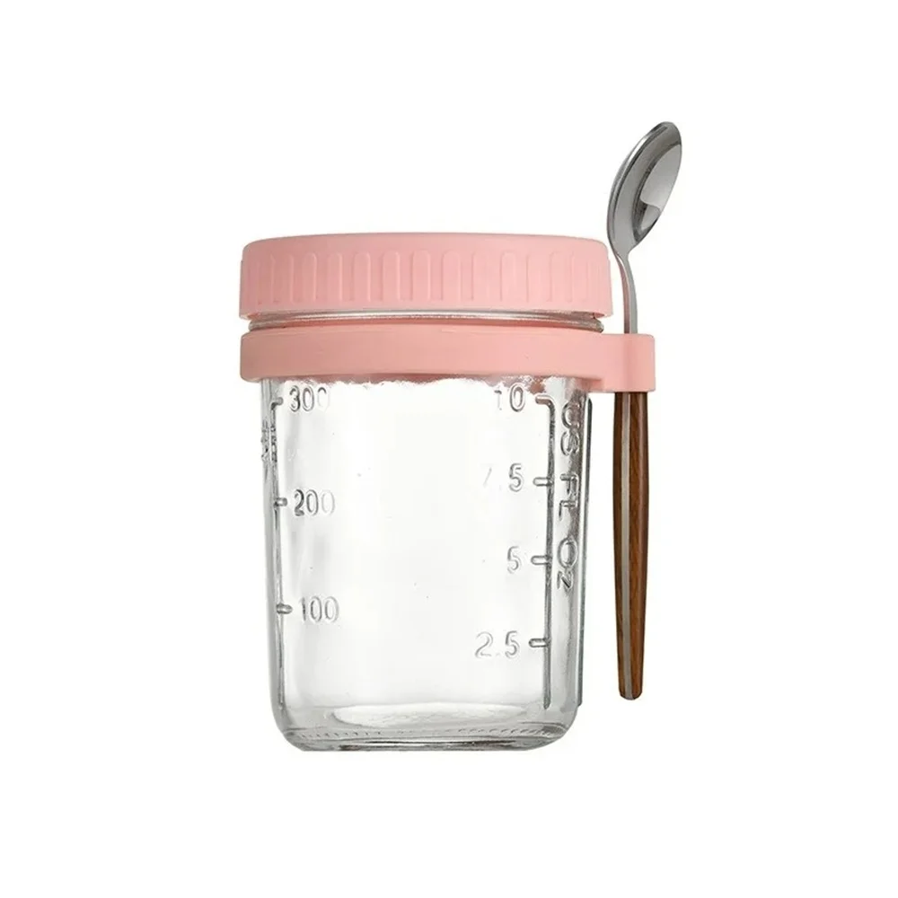 1-pack beker 350ML overnight oats beker glazen beker met deksel en lepel afsluitbaar ontbijtbakje draagbare ontbijtgranen melk salade yoghurt beker keuken