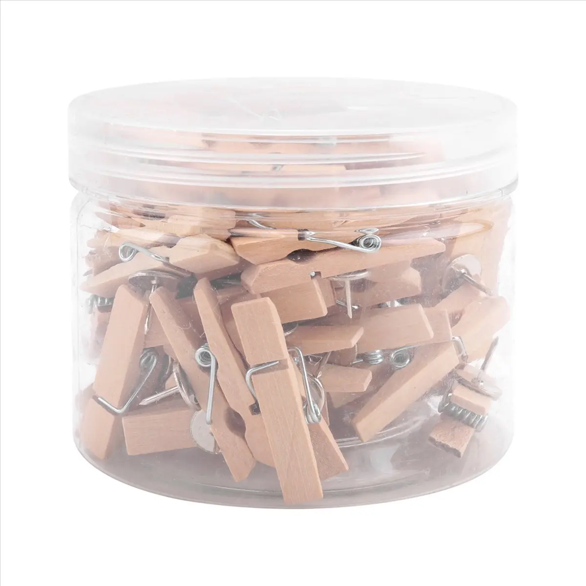 A56K Push Pins With Wooden Clips 50Pcs Thumbtacks Pushpins Paper Clips Clothespins Natural Color for Cork Board and Photo Wall O