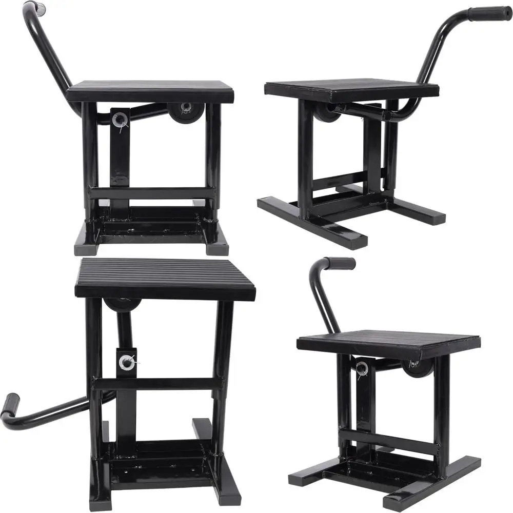 

Adjustable Motorcycle Dirt Bike Lift Stand, 11.875-16 Range, 330 lbs Capacity, Heavy Duty Black Steel