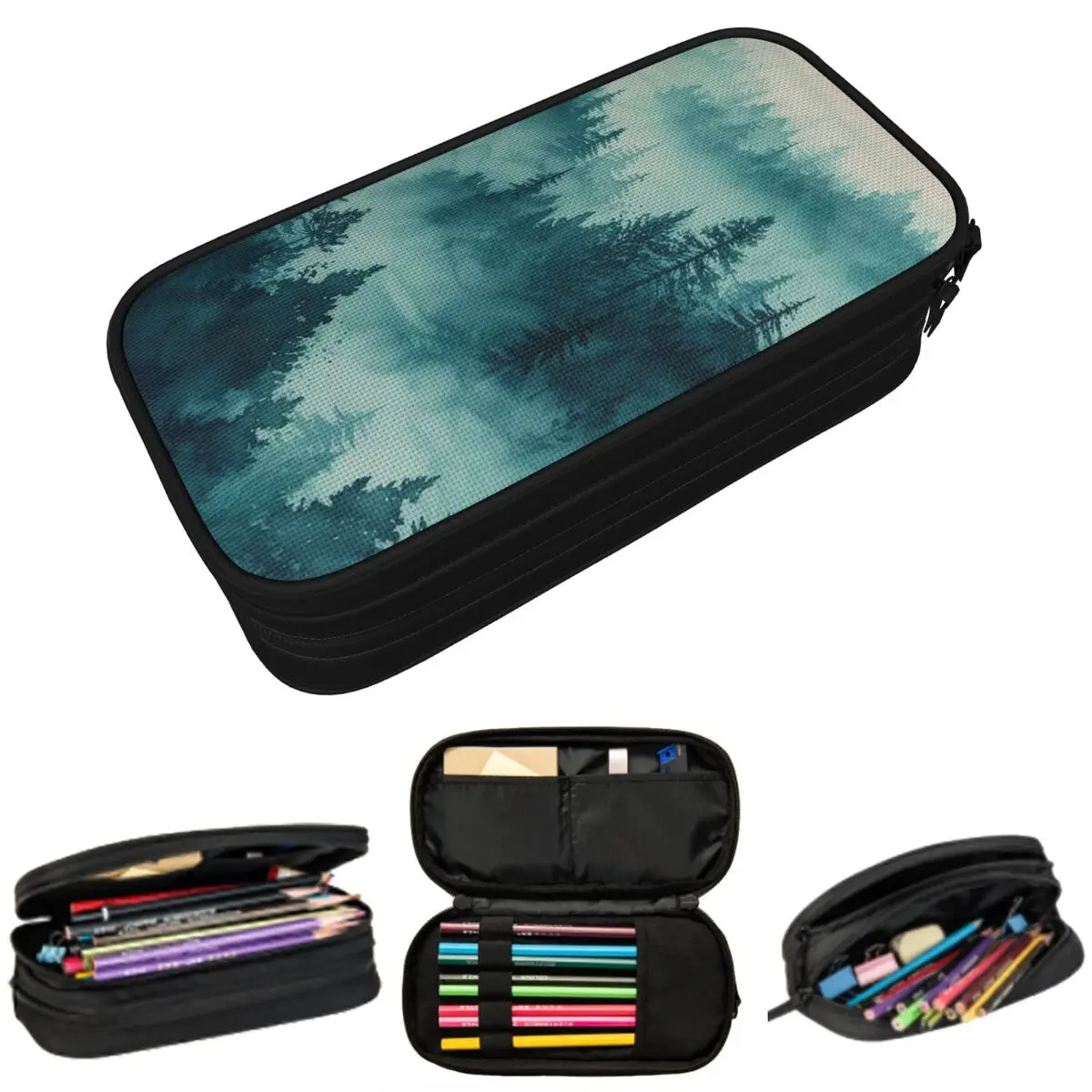 

Watercolor Mountain Forest Fog Pencil Case for Studen School Pen Box Pencil Bag Stationery Supplies Pen Holder Bag
