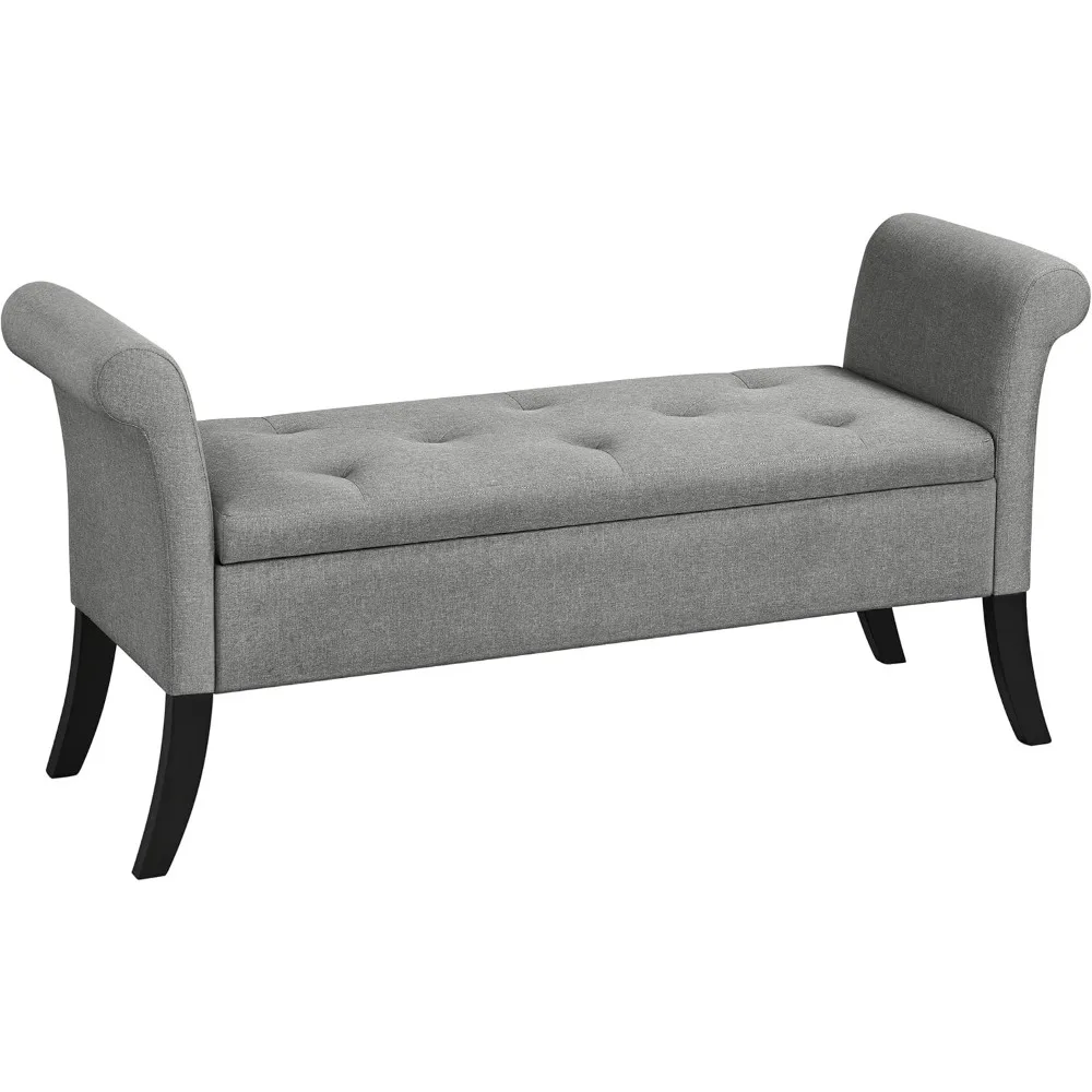 

52in Ottoman Bench Linen End of Bed Bench with Storage Footstool with Rolled Arms for Bedroom Window Sear Entryway