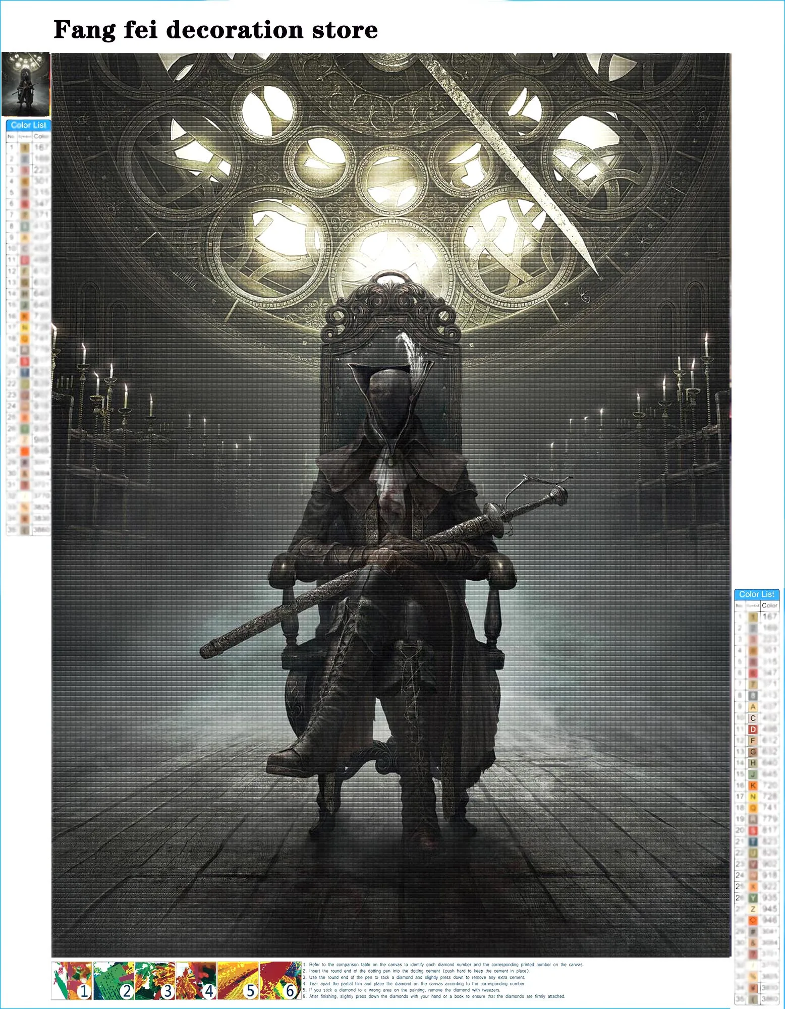 Full Drill Diamond Rhinestones Painting Bloodborne Video Game Japanese Cartoon Cross Stitch Embroidery Picture Mosaic Home Decor view 2