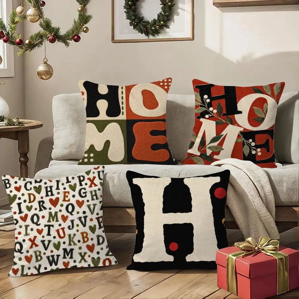Home Typography Cushion Cover 1/4Pcs Soft Plush Throw Pillow Cover Double-Sided Print Sofa Living Room Decor