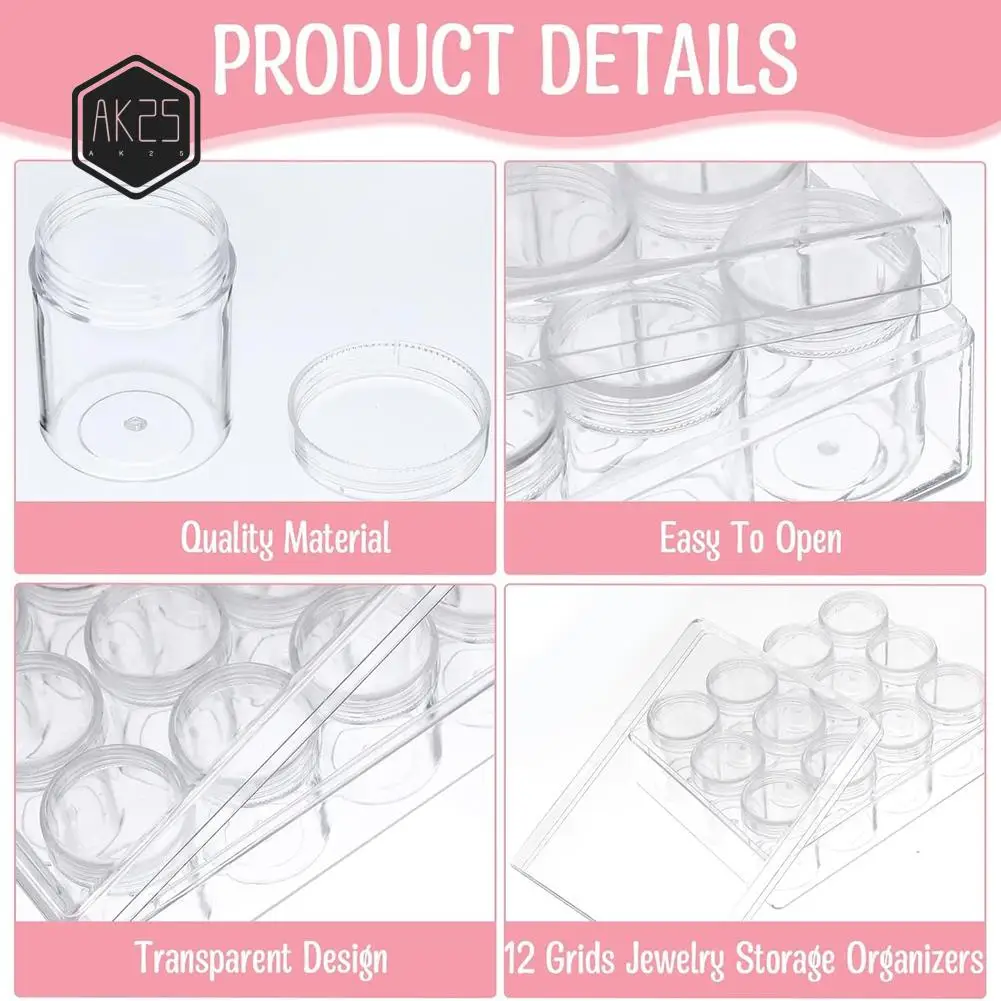 

AK25-4 шт. органайзер для бусин, прозрачные контейнеры для хранения бисера с вышивкой и крышкой, для DIY ремесел, ювелирных изделий, сережек