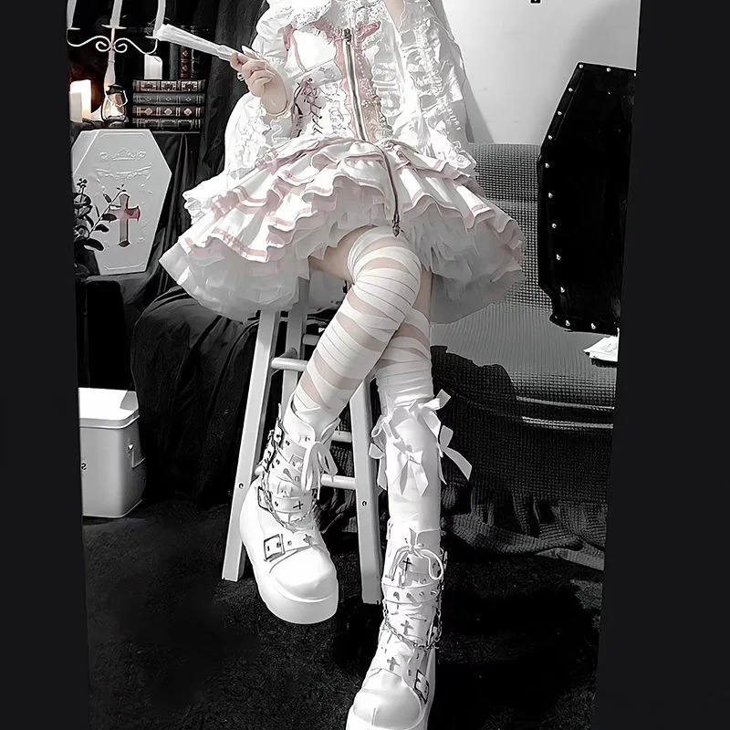 Lolita Bandage Over The Knee Crystal Cross Strap Socks Female Jk Calf Glass Silk Stockings Lolita Thin Korea Japan