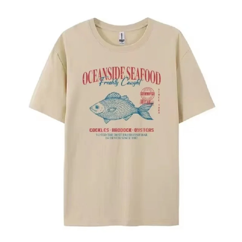 Seafood Graphic Tee Grunge Aesthetic Streetwear T Shirts Cotton Fashion Oversized Women Vintage T-Shirt Retro Style Vacation Top