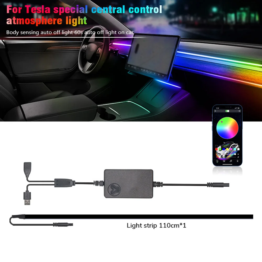 

Center Console Dashboard Neon USB RGB LED Light Strip APP Control For -Tesla For Model 3 LED Car Interior Ambient Foot Light