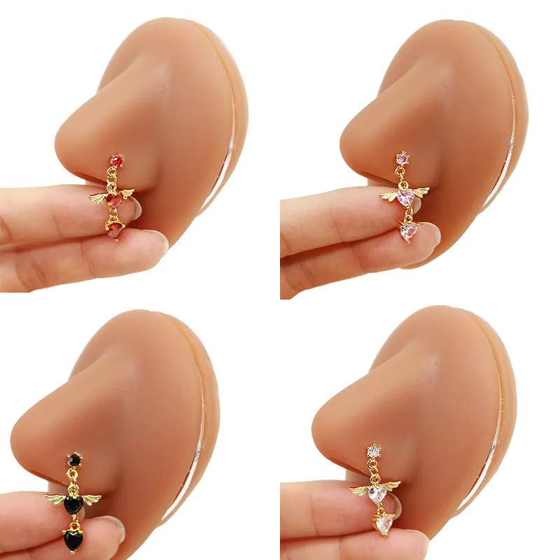 Heart Dangle Nose Rings for Women Surgical Steel Nose Piercing Jewelry High Quality CZ Body Piercing Jewelry