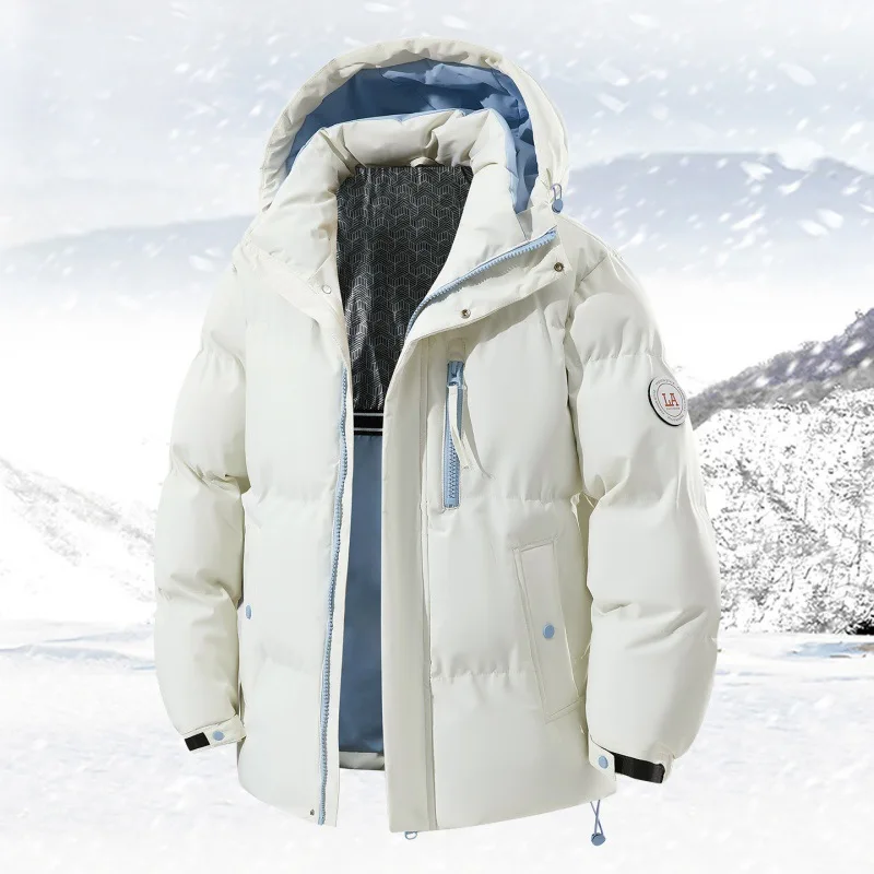 Men Hooded Puffer Jacket Autumn Winter Thick Cotton Padded Coat Loose Casual Warm Outerwear Streetwear Solid Color Parka M-4XL