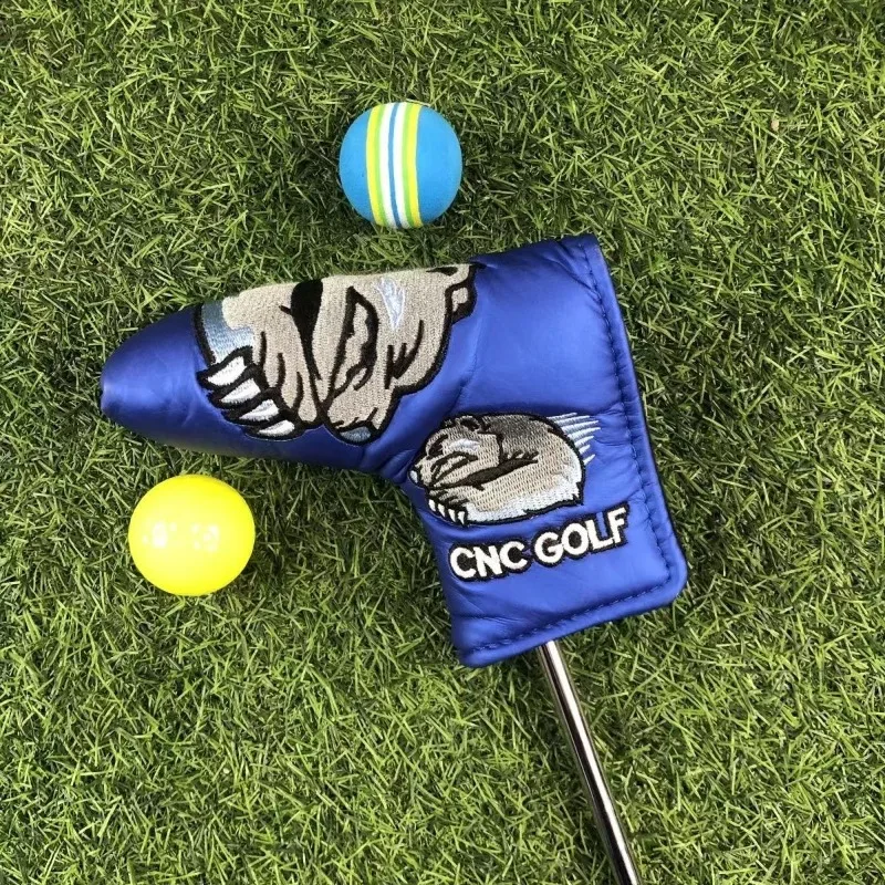 

Golf club head cover, putter cover, PU synthetic leather wool with exquisite embroidery Wolf head, free shipping.