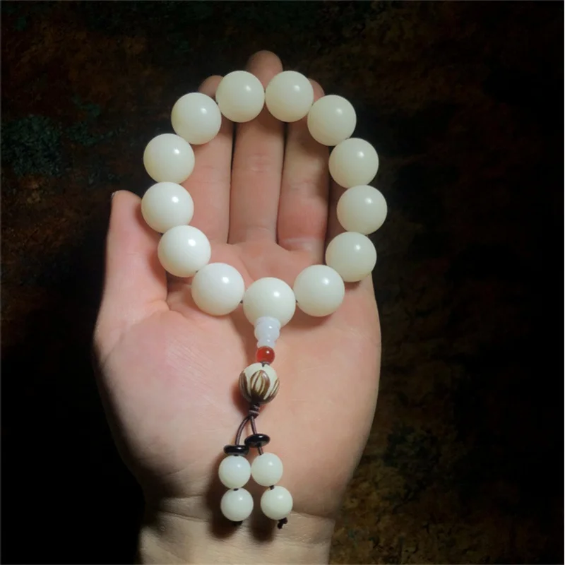 

Artisan Creation White Jade Bodhi Root Bracelet round Beads Single Circle Lotus Pendant18mmDIYOrnament Accessories Live Broadcas