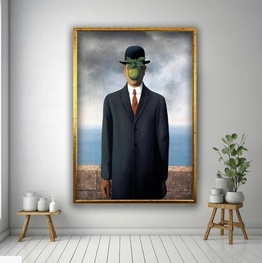 zd-Custom Magritte Masterpiece the Son of the Man Canvas Handmade Fine Art Oil Painting Reproduction for Home Wall Art Decor@