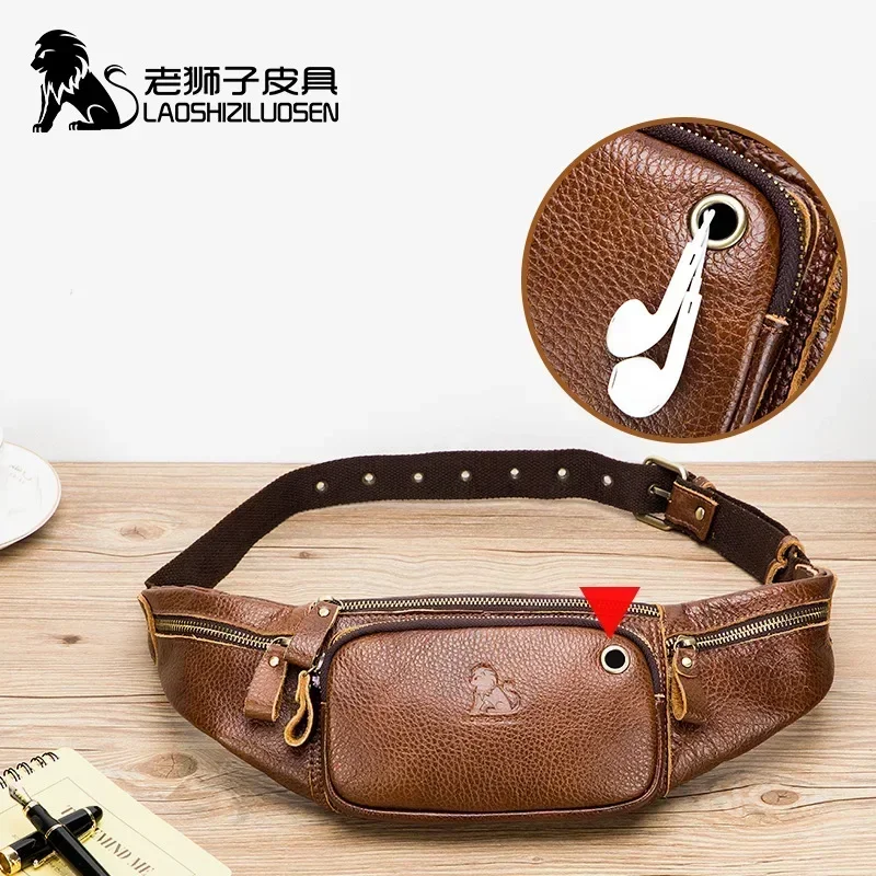 حقيبة خصر من الجلد الطبيعي للذكور ، حزمة فاني صغيرة ، حقيبة حزام ، حقيبة هاتف ، حقائب سفر ، علامة تجارية ،