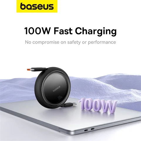 Baseus Выдвижной кабель USB C мощностью 100 Вт для MacBook iPad Кабель для быстрой зарядки для iPhone 17 16 Plus Pro Max Type C для Xiaomi Samsung