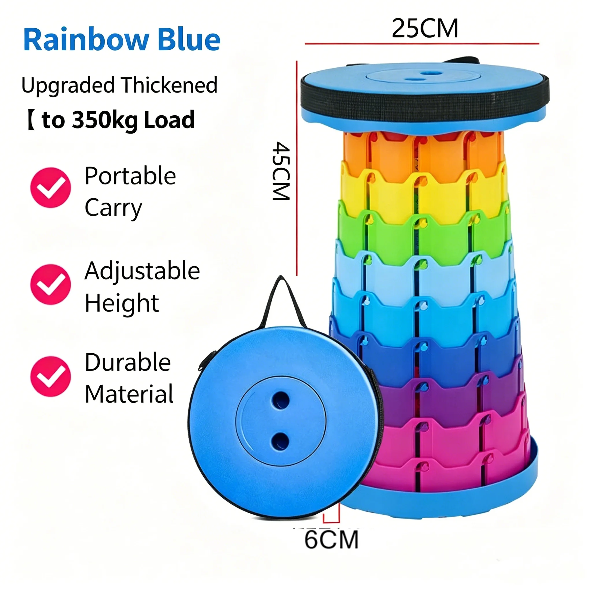 Portable Retractable Folding Stool Adjustable Height Telescopic Plastic Stool Heavy Duty Load Bearing Outdoor Camping Travel Pic