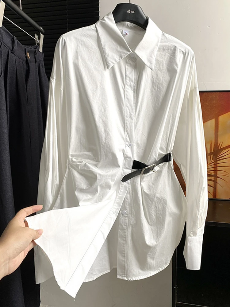 

Ele Long Sve Waist-Cinching irt for Women with Leather Bule Versatile Age-Defng Spring 2026 New Sle Lady's irt