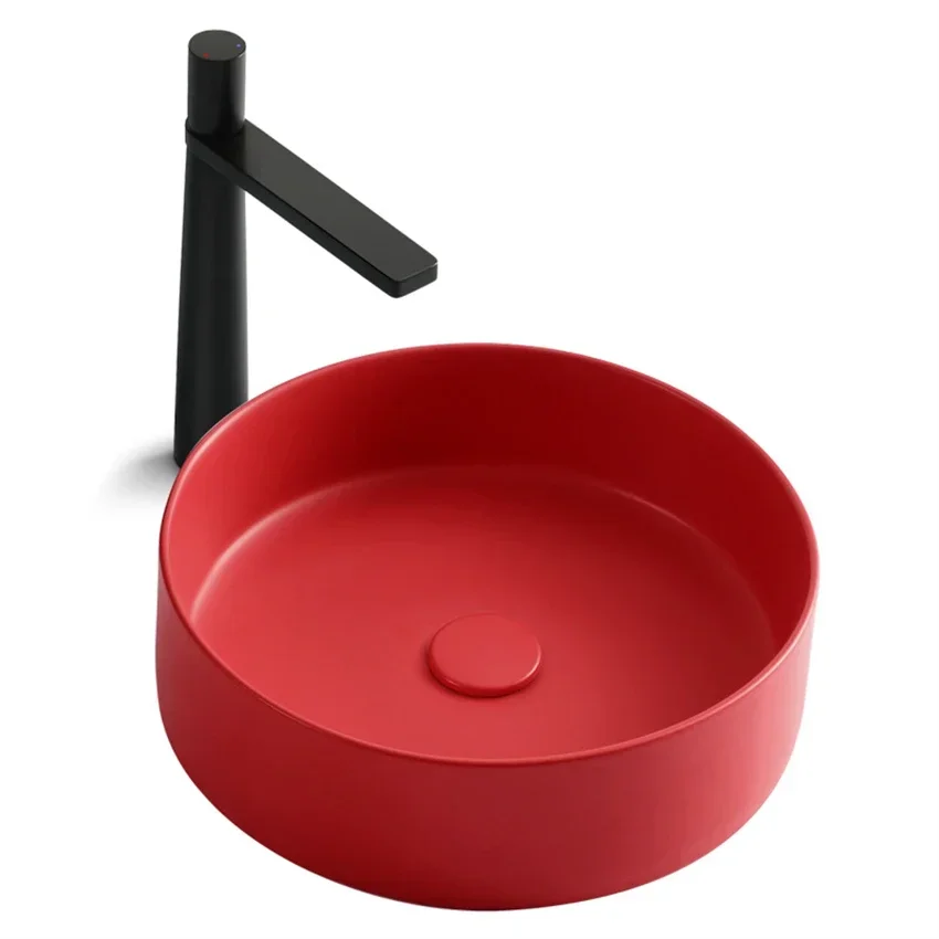 Hotel Art Basin Red Sink Household Small Ceramic Wash Basin Single Basin Countertop Circular Washing Basin 360MM/400MMx120MM