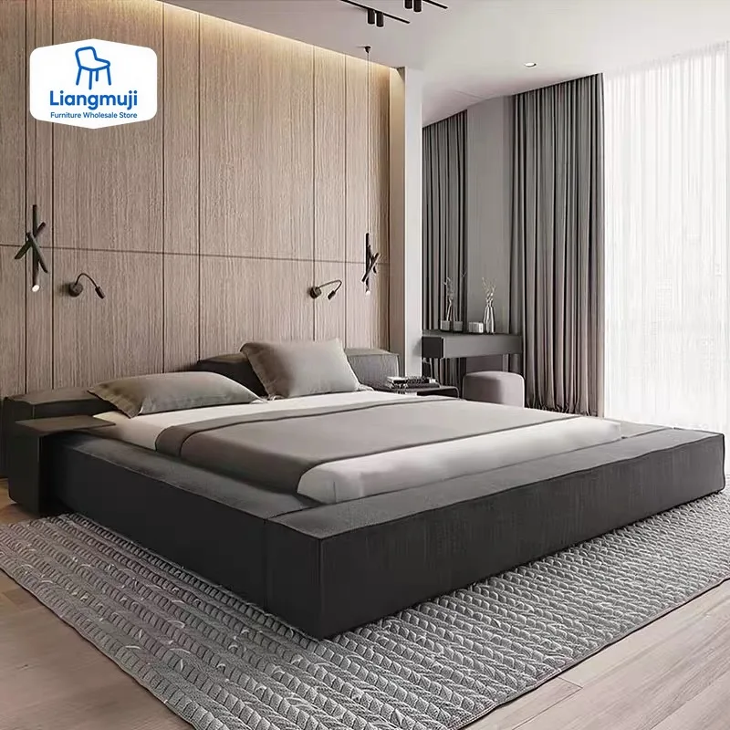 Minimalist Design Fabric Double Bed 1.5m Japanese Style Removable And Washable Tatami Low Bed Creative High-End Indoor Furniture