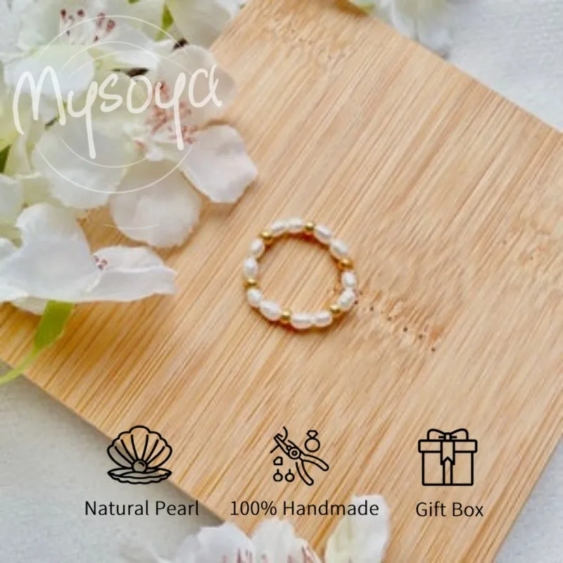 

Кольцо MYSOYA с белым рисовым пресноводным жемчугом 3-4 мм в подарочной коробке для нее/него дня рождения/свадьбы/Рождества/новогоднего подарка