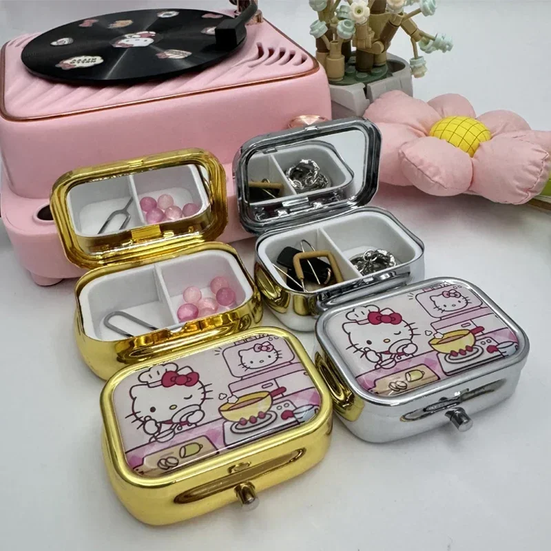 Sanrio Hello Kitty Portable Jewelry Box with HD Mirror Kawaii Travel Jewelry Case Jewelry Organizer Multi-function Storage Box