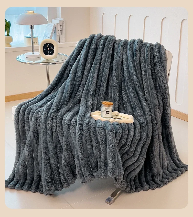 Neue Künstliche Kaninchen-Plüschdecke für den Frühling, Warme Komfortable Sofadecke, Verdickte Warme Multifunktionale Wohndecke für den Herbst – Detail 16