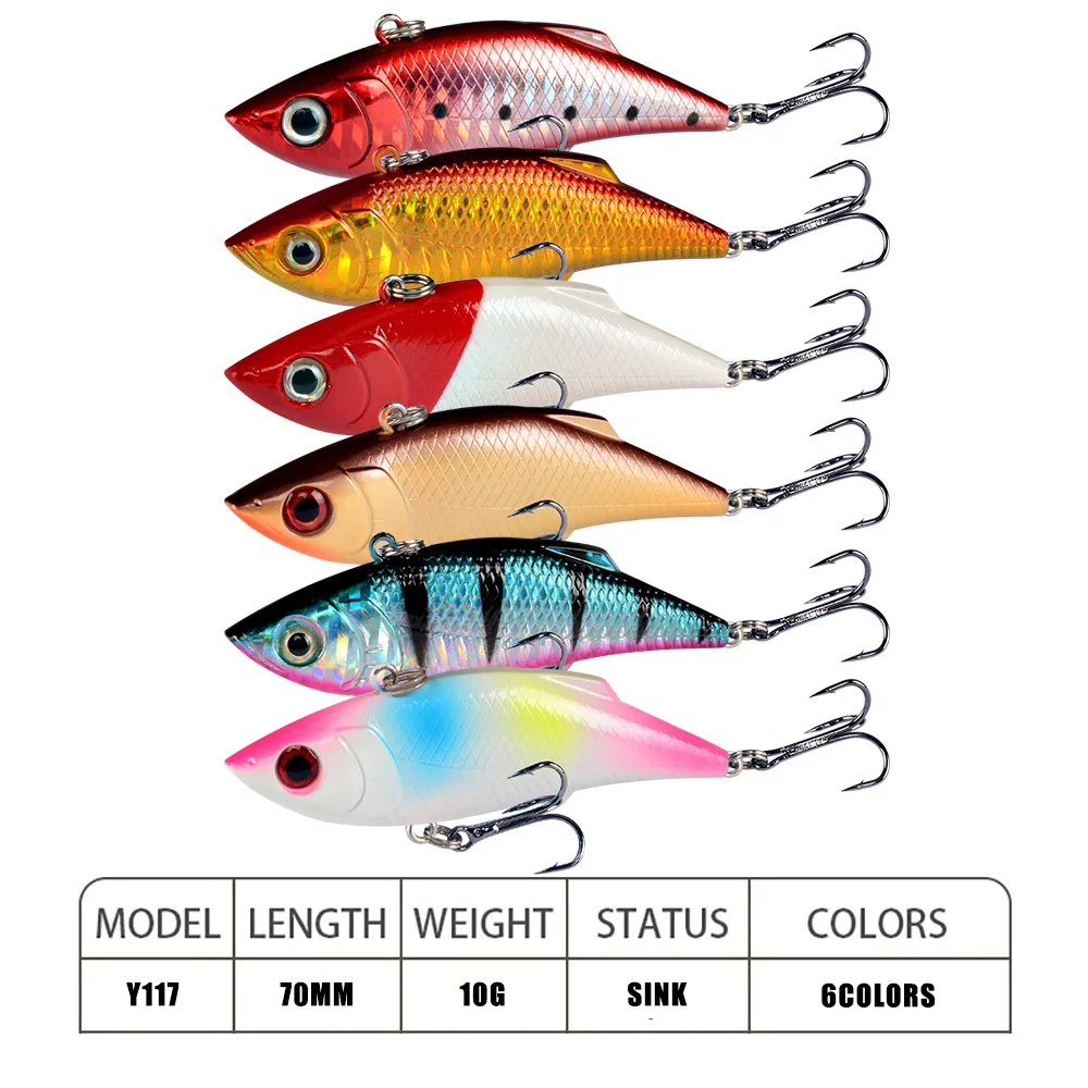 6 قطعة طعوم صيد السمك الصلبة VIB طعم vib خطاف ثلاثي كرانكبيت Wobber أدوات صيد صناعية