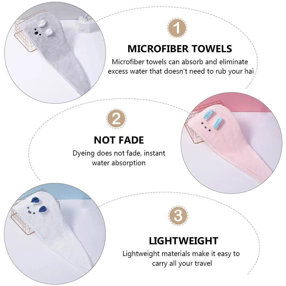 

3Pcs Dry Hat Towels Fast Drying Coral Fleece Hair Drying Cap Cap Turban Coral Fleece Shower Bath Super Absorbent Portable