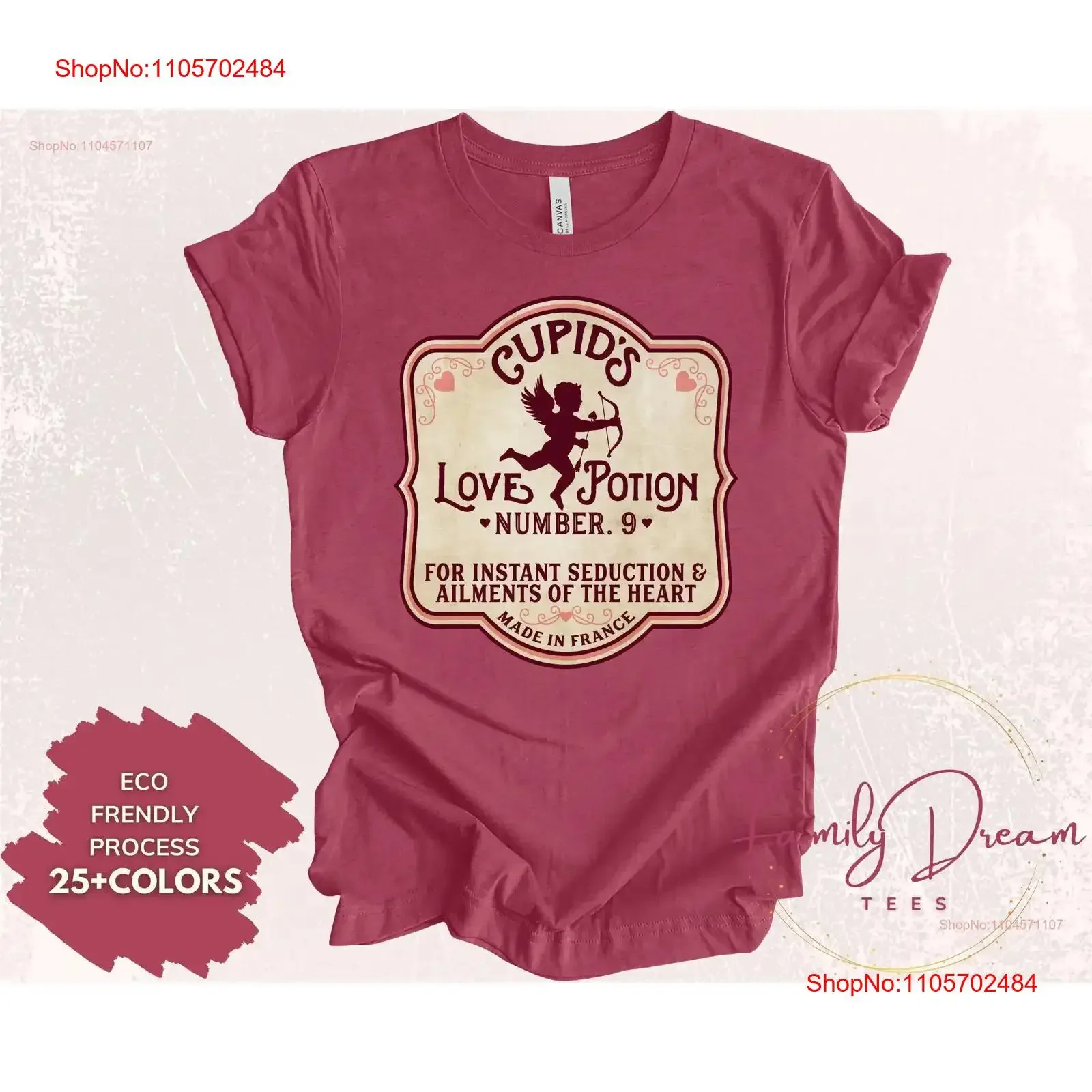 Cupid's Love Potion Number 9 T Shirt Potions Valentine's Cupid SweaT Day vintage Washed Stylish fashion Casual Stretched