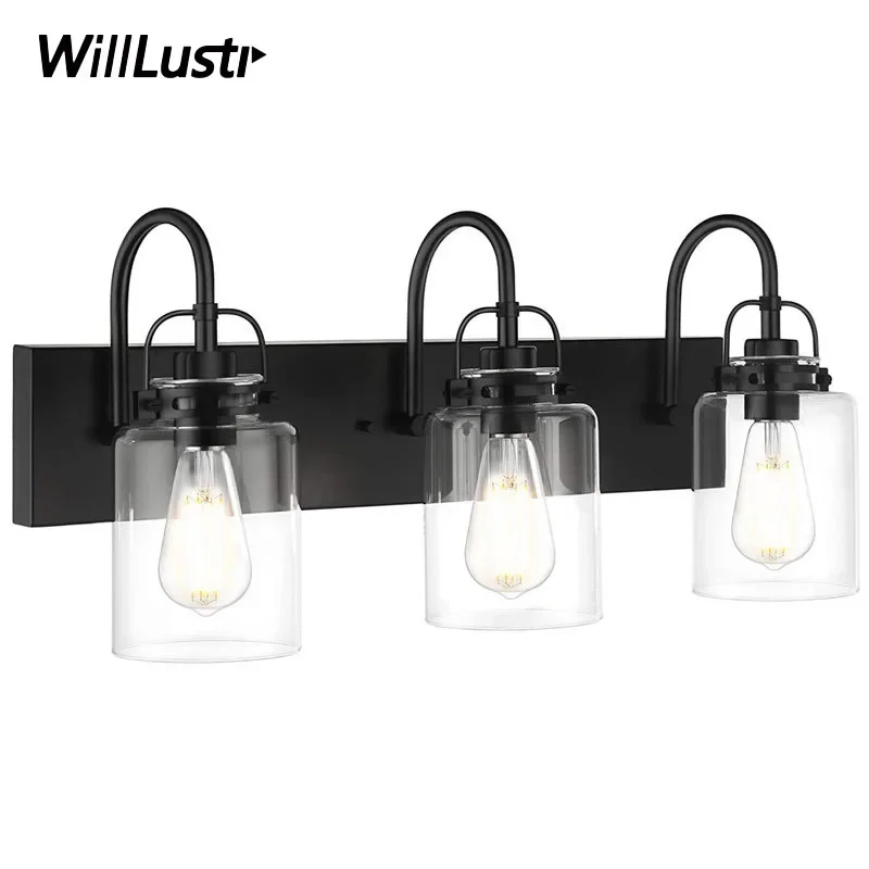 

American Style Glass Wall Lamp Industrial Iron Sconce Hotel Cafe Bar Porch Balcony Bedside Bathroom Modern Mirror Front Lighting