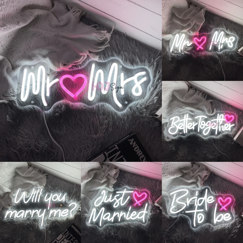 Mr And Mrs Neon Sign Wedding Decoration Room Aesthetic Neon Led Signs Personalized Engagement neon lighs Art Wall Decor Bedroom